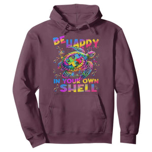 Funny Autism Awareness Be Happy In Your Own Shell Hoodie Rainbow Puzzle Turtle TS11 Maroon Print Your Wear