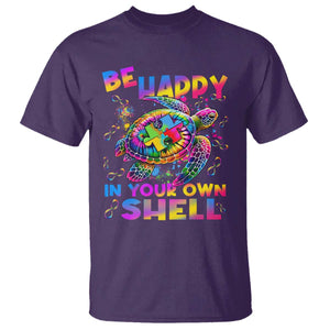 Funny Autism Awareness Be Happy In Your Own Shell T Shirt Rainbow Puzzle Turtle TS11 Purple Print Your Wear