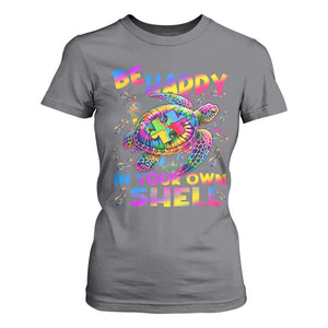 Funny Autism Awareness Be Happy In Your Own Shell T Shirt For Women Rainbow Puzzle Turtle TS11 Charcoal Print Your Wear
