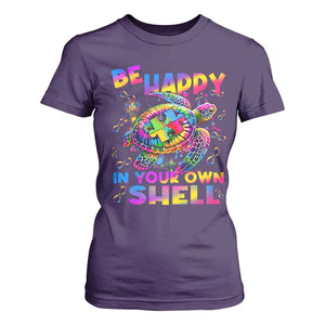 Funny Autism Awareness Be Happy In Your Own Shell T Shirt For Women Rainbow Puzzle Turtle TS11 Purple Print Your Wear