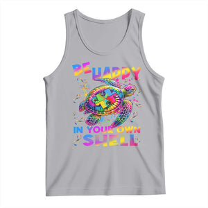 Funny Autism Awareness Be Happy In Your Own Shell Tank Top Rainbow Puzzle Turtle TS11 Athletic Heather Print Your Wear
