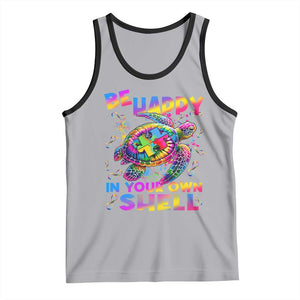 Funny Autism Awareness Be Happy In Your Own Shell Tank Top Rainbow Puzzle Turtle TS11 Athletic Heather Black Print Your Wear