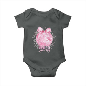 Neurodivergent Neuro Sparkly Baby Onesie Autism Spectrum ADHD Pink Bow Disco Ball TS11 Dark Heather Print Your Wear