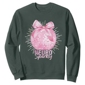 Neurodivergent Neuro Sparkly Sweatshirt Autism Spectrum ADHD Pink Bow Disco Ball TS11 Dark Forest Green Print Your Wear