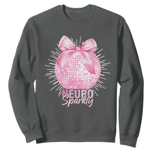 Neurodivergent Neuro Sparkly Sweatshirt Autism Spectrum ADHD Pink Bow Disco Ball TS11 Dark Heather Print Your Wear