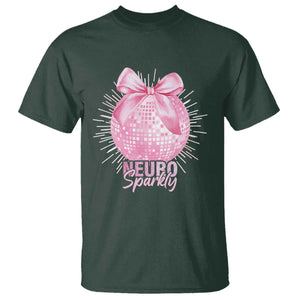 Neurodivergent Neuro Sparkly T Shirt Autism Spectrum ADHD Pink Bow Disco Ball TS11 Dark Forest Green Print Your Wear