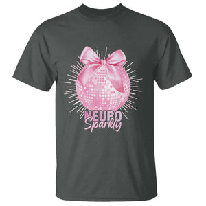Neurodivergent Neuro Sparkly T Shirt Autism Spectrum ADHD Pink Bow Disco Ball TS11 Dark Heather Print Your Wear