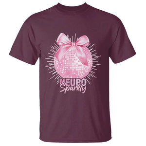 Neurodivergent Neuro Sparkly T Shirt Autism Spectrum ADHD Pink Bow Disco Ball TS11 Maroon Print Your Wear