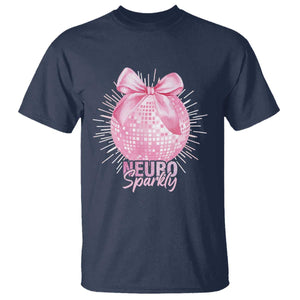 Neurodivergent Neuro Sparkly T Shirt Autism Spectrum ADHD Pink Bow Disco Ball TS11 Navy Print Your Wear