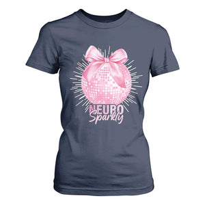 Neurodivergent Neuro Sparkly T Shirt For Women Autism Spectrum ADHD Pink Bow Disco Ball TS11 Navy Print Your Wear