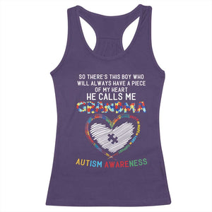 Autism Awareness Grandma Racerback Tank Top So There's This Boy Who Will Always Have A Piece Of My Heart He Calls Me Grandma TS11 Purple Print Your Wear