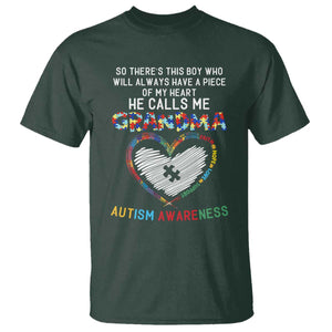 Autism Awareness Grandma T Shirt So There's This Boy Who Will Always Have A Piece Of My Heart He Calls Me Grandma TS11 Dark Forest Green Print Your Wear