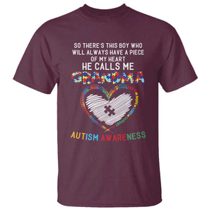 Autism Awareness Grandma T Shirt So There's This Boy Who Will Always Have A Piece Of My Heart He Calls Me Grandma TS11 Maroon Print Your Wear
