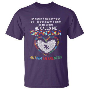 Autism Awareness Grandma T Shirt So There's This Boy Who Will Always Have A Piece Of My Heart He Calls Me Grandma TS11 Purple Print Your Wear