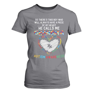Autism Awareness Grandma T Shirt For Women So There's This Boy Who Will Always Have A Piece Of My Heart He Calls Me Grandma TS11 Charcoal Print Your Wear