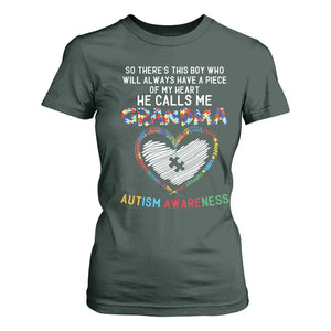 Autism Awareness Grandma T Shirt For Women So There's This Boy Who Will Always Have A Piece Of My Heart He Calls Me Grandma TS11 Dark Forest Green Print Your Wear
