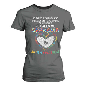Autism Awareness Grandma T Shirt For Women So There's This Boy Who Will Always Have A Piece Of My Heart He Calls Me Grandma TS11 Dark Heather Print Your Wear