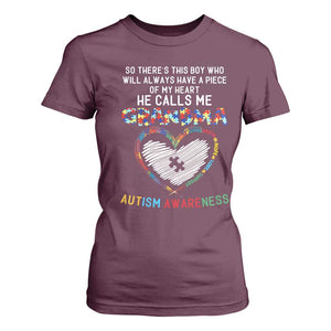Autism Awareness Grandma T Shirt For Women So There's This Boy Who Will Always Have A Piece Of My Heart He Calls Me Grandma TS11 Maroon Print Your Wear