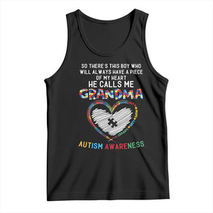 Autism Awareness Grandma Tank Top So There's This Boy Who Will Always Have A Piece Of My Heart He Calls Me Grandma TS11 Black Print Your Wear