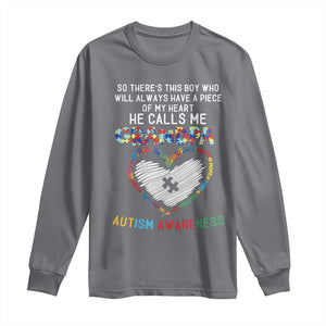 Autism Awareness Grandpa Long Sleeve Shirt So There's This Boy Who Will Always Have A Piece Of My Heart He Calls Me Grandpa TS11 Charcoal Print Your Wear
