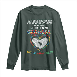Autism Awareness Grandpa Long Sleeve Shirt So There's This Boy Who Will Always Have A Piece Of My Heart He Calls Me Grandpa TS11 Dark Forest Green Print Your Wear