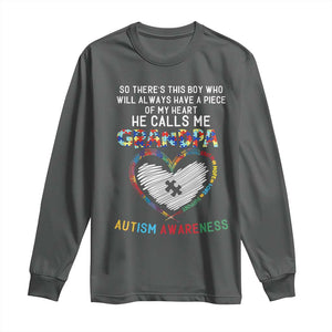 Autism Awareness Grandpa Long Sleeve Shirt So There's This Boy Who Will Always Have A Piece Of My Heart He Calls Me Grandpa TS11 Dark Heather Print Your Wear