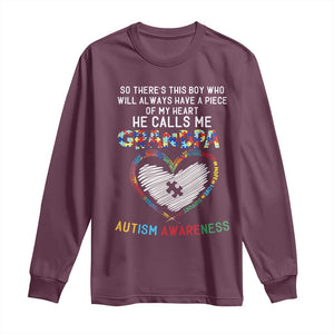 Autism Awareness Grandpa Long Sleeve Shirt So There's This Boy Who Will Always Have A Piece Of My Heart He Calls Me Grandpa TS11 Maroon Print Your Wear