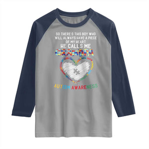 Autism Awareness Grandpa Raglan Shirt So There's This Boy Who Will Always Have A Piece Of My Heart He Calls Me Grandpa TS11 Sport Gray Navy Print Your Wear