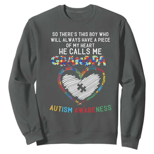 Autism Awareness Grandpa Sweatshirt So There's This Boy Who Will Always Have A Piece Of My Heart He Calls Me Grandpa TS11 Dark Heather Print Your Wear