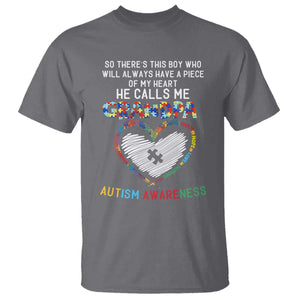 Autism Awareness Grandpa T Shirt So There's This Boy Who Will Always Have A Piece Of My Heart He Calls Me Grandpa TS11 Charcoal Print Your Wear