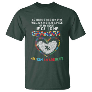 Autism Awareness Grandpa T Shirt So There's This Boy Who Will Always Have A Piece Of My Heart He Calls Me Grandpa TS11 Dark Forest Green Print Your Wear