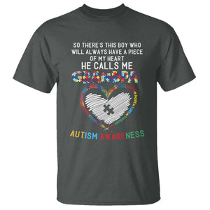 Autism Awareness Grandpa T Shirt So There's This Boy Who Will Always Have A Piece Of My Heart He Calls Me Grandpa TS11 Dark Heather Print Your Wear