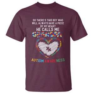 Autism Awareness Grandpa T Shirt So There's This Boy Who Will Always Have A Piece Of My Heart He Calls Me Grandpa TS11 Maroon Print Your Wear