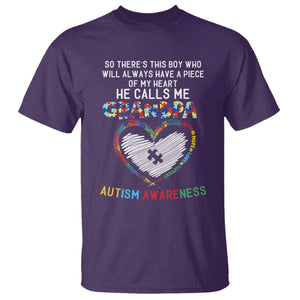 Autism Awareness Grandpa T Shirt So There's This Boy Who Will Always Have A Piece Of My Heart He Calls Me Grandpa TS11 Purple Print Your Wear