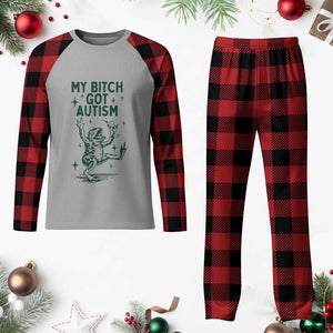 Funny My Bitch Got Autism Meme Plaid Pajama Set Autistic Frog TS11 Buffalo Plaid Print Your Wear
