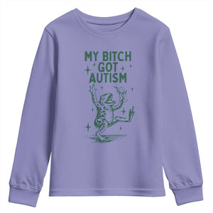 Funny My Bitch Got Autism Meme Youth Sweatshirt Autistic Frog TS11 Violet Print Your Wear