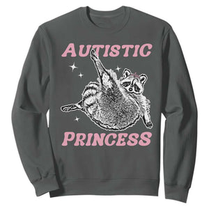Funny Autistic Princess Sweatshirt Autism Awareness Raccoon TS11 Dark Heather Print Your Wear