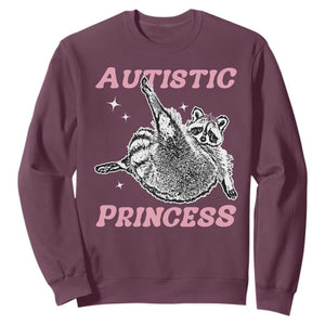 Funny Autistic Princess Sweatshirt Autism Awareness Raccoon TS11 Maroon Print Your Wear