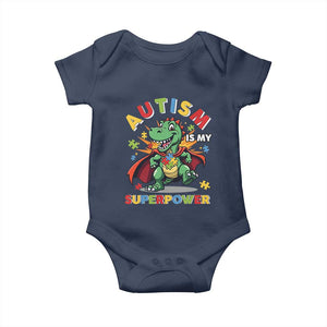 Funny Autism Is My Superpower Baby Onesie Autism Awareness Autistic Dinosaur TS11 Navy Print Your Wear