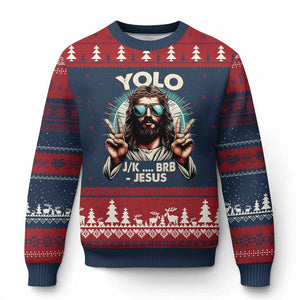 Funny Resurrection Christians Easter Day Ugly Christmas Sweater Yolo JK BRB Jesus TS11 Navy Red Print Your Wear