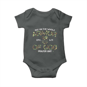 Put On The Whole Armor Of God Prayer Unit Baby Onesie Ephesians 6:11 Christian Army TS11 Dark Heather Print Your Wear
