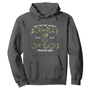 Put On The Whole Armor Of God Prayer Unit Hoodie Ephesians 6:11 Christian Army TS11 Dark Heather Print Your Wear