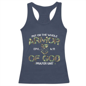 Put On The Whole Armor Of God Prayer Unit Racerback Tank Top Ephesians 6:11 Christian Army TS11 Navy Print Your Wear