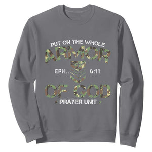 Put On The Whole Armor Of God Prayer Unit Sweatshirt Ephesians 6:11 Christian Army TS11 Charcoal Print Your Wear