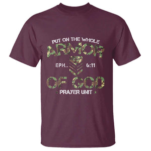 Put On The Whole Armor Of God Prayer Unit T Shirt Ephesians 6:11 Christian Army TS11 Maroon Print Your Wear