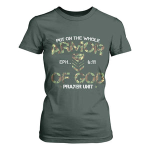 Put On The Whole Armor Of God Prayer Unit T Shirt For Women Ephesians 6:11 Christian Army TS11 Dark Forest Green Print Your Wear