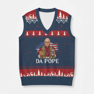 Funny Da Pope America Chicago Leo XIV V-Neck Knit Sweater Vest Hotdog And Beer TS11 Navy Red Print Your Wear