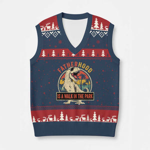 Fatherhood Is A Walk In The Park Dinosaur Dad V-Neck Knit Sweater Vest TS11 Navy Red Print Your Wear