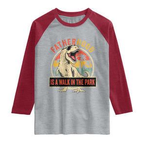 Fatherhood Is A Walk In The Park Dinosaur Dad Raglan Shirt TS11 Heather Gray Heather Red Print Your Wear