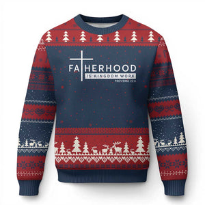 Fatherhood Is Kingdom Work Ugly Christmas Sweater Christian Dad TS11 Navy Red Print Your Wear